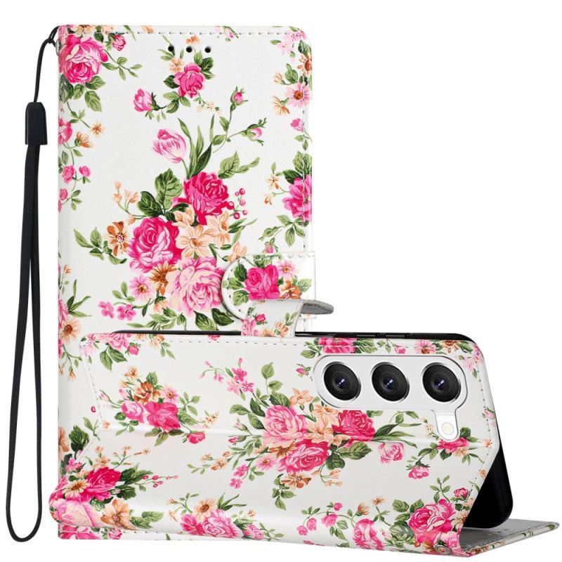 Folio-hoesje Samsung Galaxy S24 Plus 5g Rode Bloemen Met Riem