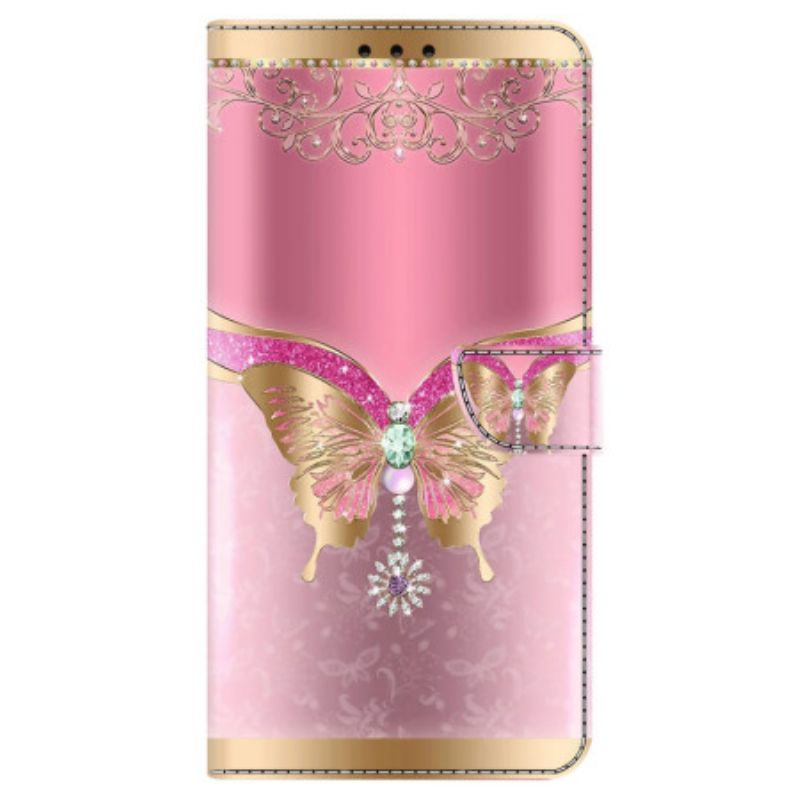 Folio-hoesje Samsung Galaxy S24 Plus 5g Telefoonhoesje Roze En Gouden Vlinder