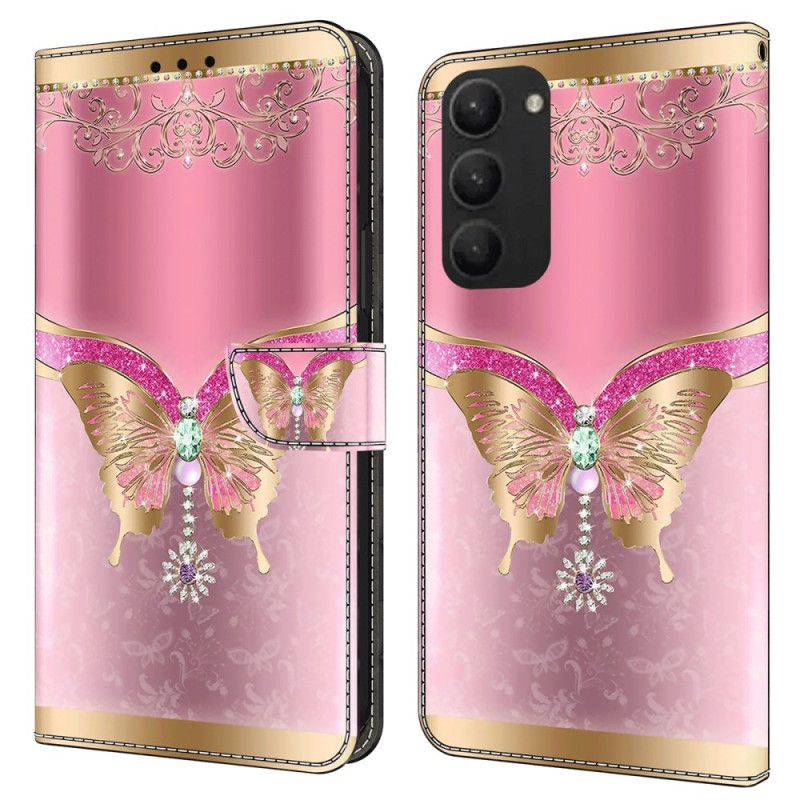 Folio-hoesje Samsung Galaxy S24 Plus 5g Telefoonhoesje Roze En Gouden Vlinder