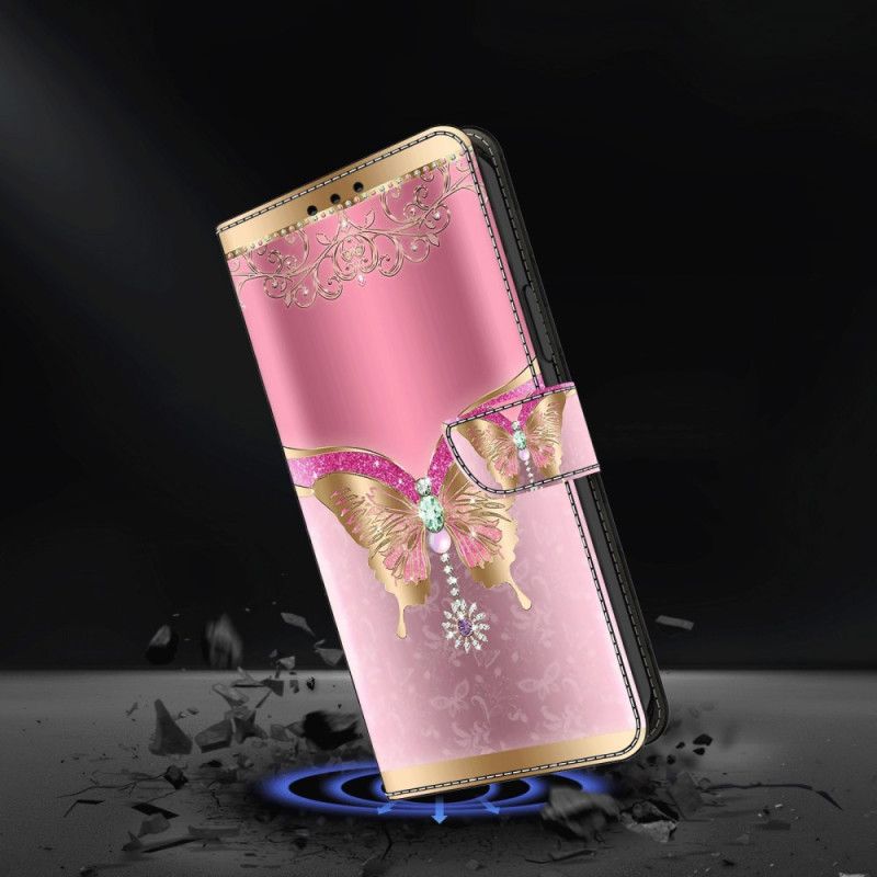 Folio-hoesje Samsung Galaxy S24 Plus 5g Telefoonhoesje Roze En Gouden Vlinder