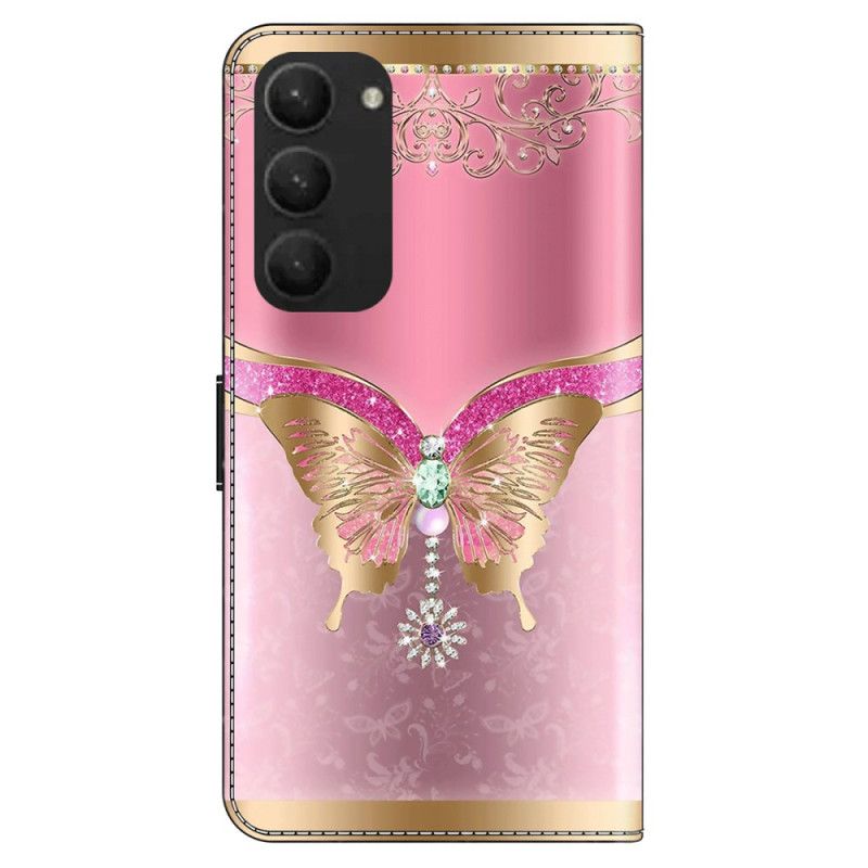 Folio-hoesje Samsung Galaxy S24 Plus 5g Telefoonhoesje Roze En Gouden Vlinder