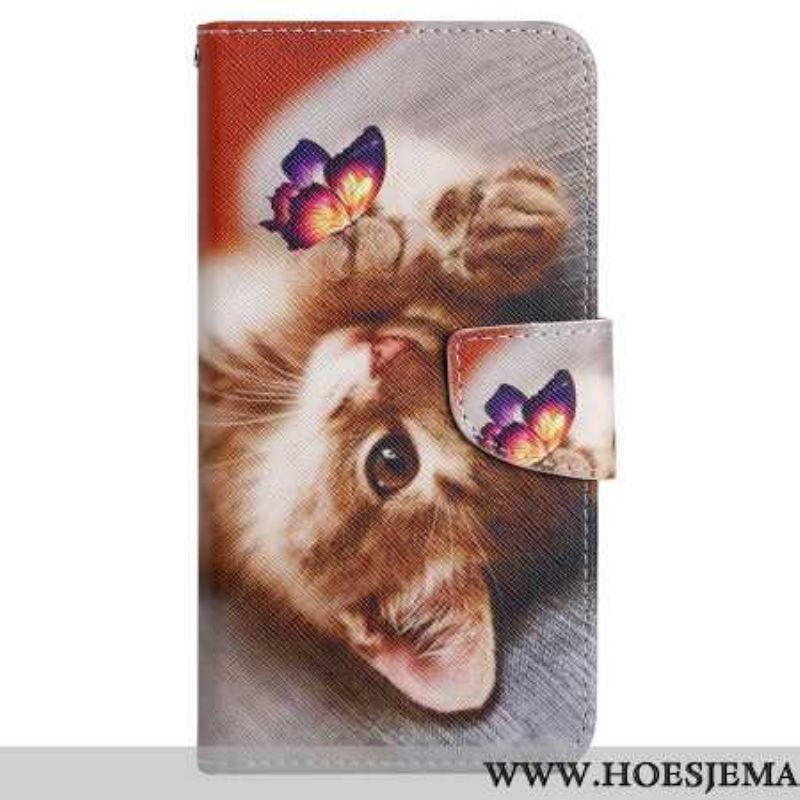 Folio-hoesje Samsung Galaxy S24 Plus 5g Vlinder En Kat Met Riem