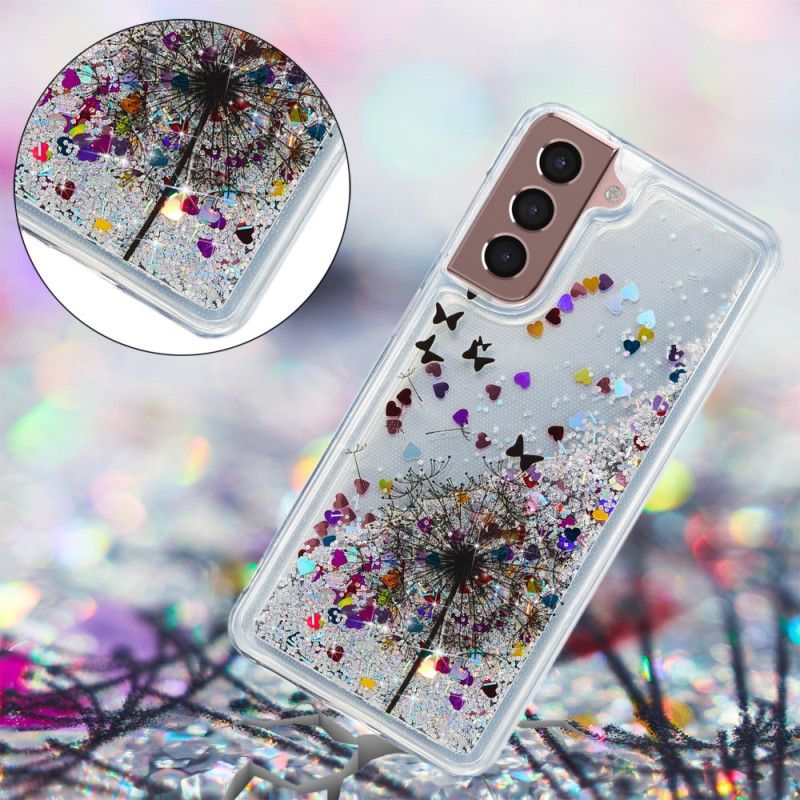 Hoesje Voor Samsung Galaxy S24 Plus 5g Paardebloem Vloeibare Glitter