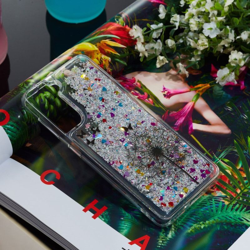 Hoesje Voor Samsung Galaxy S24 Plus 5g Paardebloem Vloeibare Glitter