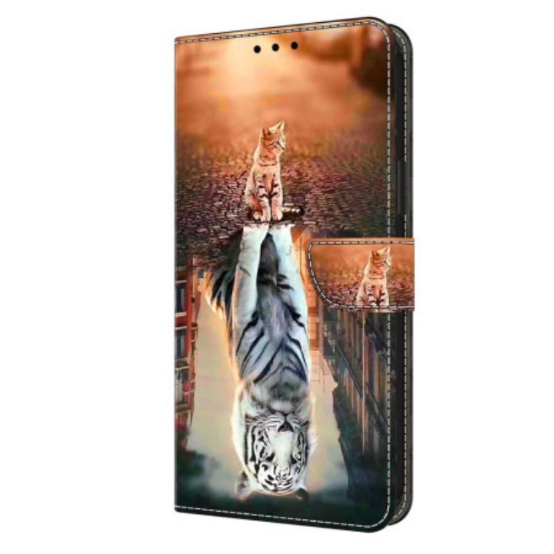 Leren Hoesje Samsung Galaxy S24 Plus 5g 3d-patroon Van Kat En Tijger Bescherming Hoesje