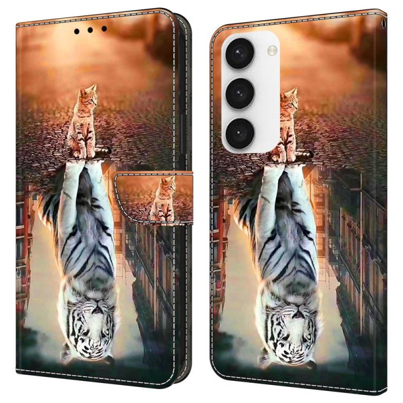 Leren Hoesje Samsung Galaxy S24 Plus 5g 3d-patroon Van Kat En Tijger Bescherming Hoesje