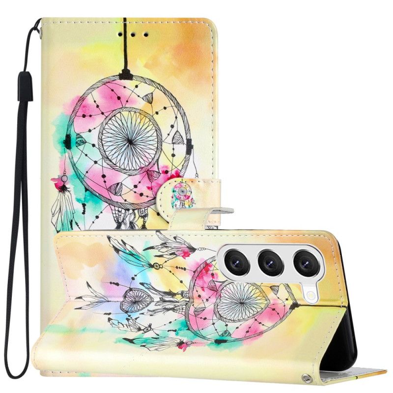 Leren Hoesje Samsung Galaxy S24 Plus 5g Aquarel Dromenvanger Met Riem