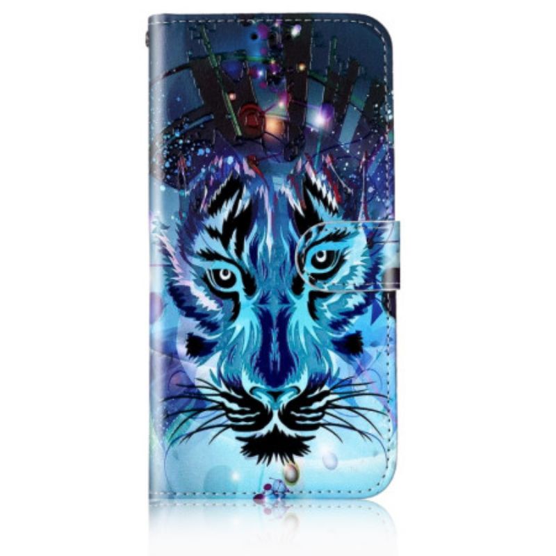 Leren Hoesje Samsung Galaxy S24 Plus 5g Kleurrijke Wolf Met Riem Bescherming Hoesje