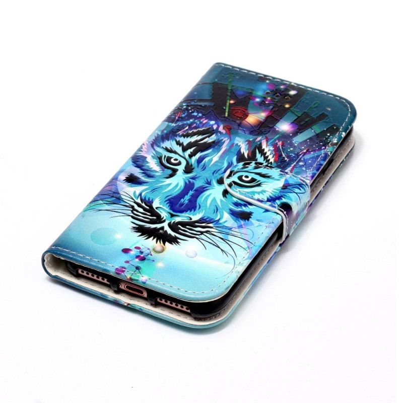 Leren Hoesje Samsung Galaxy S24 Plus 5g Kleurrijke Wolf Met Riem Bescherming Hoesje