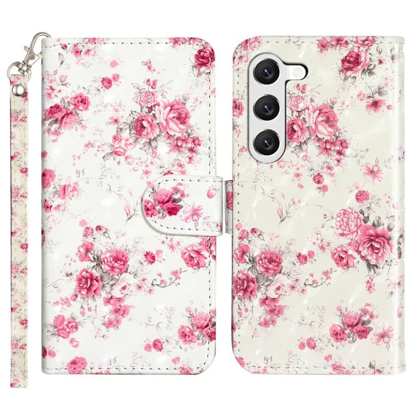 Leren Hoesje Samsung Galaxy S24 Plus 5g Liberty-bloemen Met Riem Bescherming Hoesje