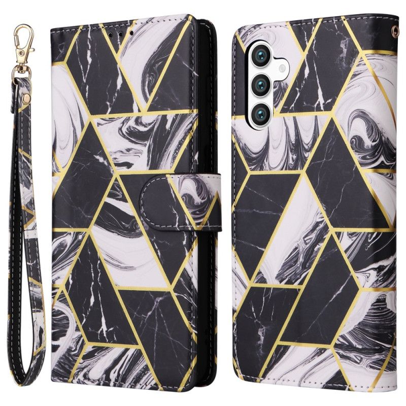 Leren Hoesje Samsung Galaxy S24 Plus 5g Marmerprint Met Band