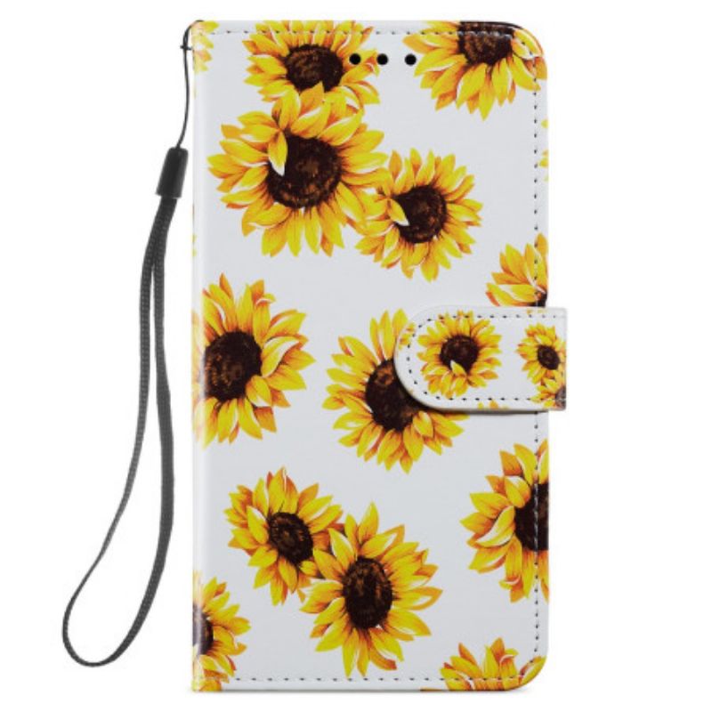 Leren Hoesje Samsung Galaxy S24 Plus 5g Riem Zonnebloemen