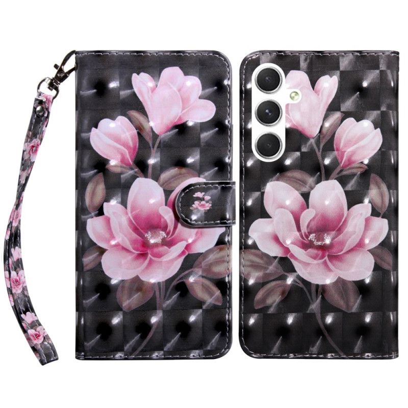 Leren Hoesje Samsung Galaxy S24 Plus 5g Roze Bloemen Met Riem