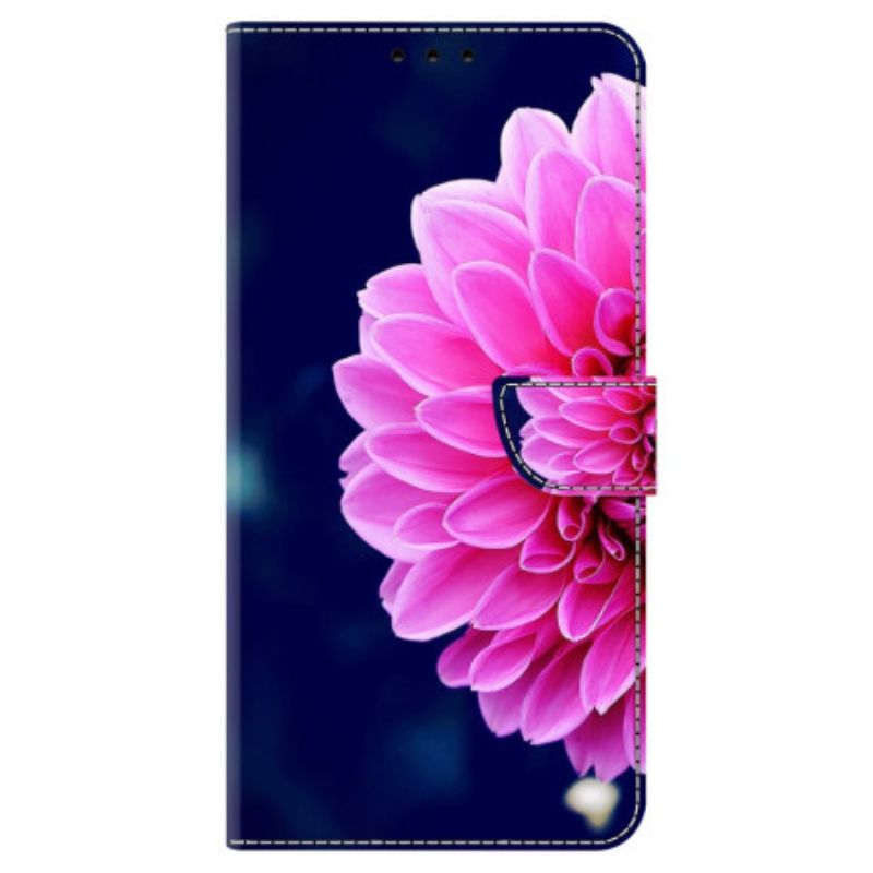 Leren Hoesje Samsung Galaxy S24 Plus 5g Roze Bloemen Op Blauwe Achtergrond Bescherming Hoesje