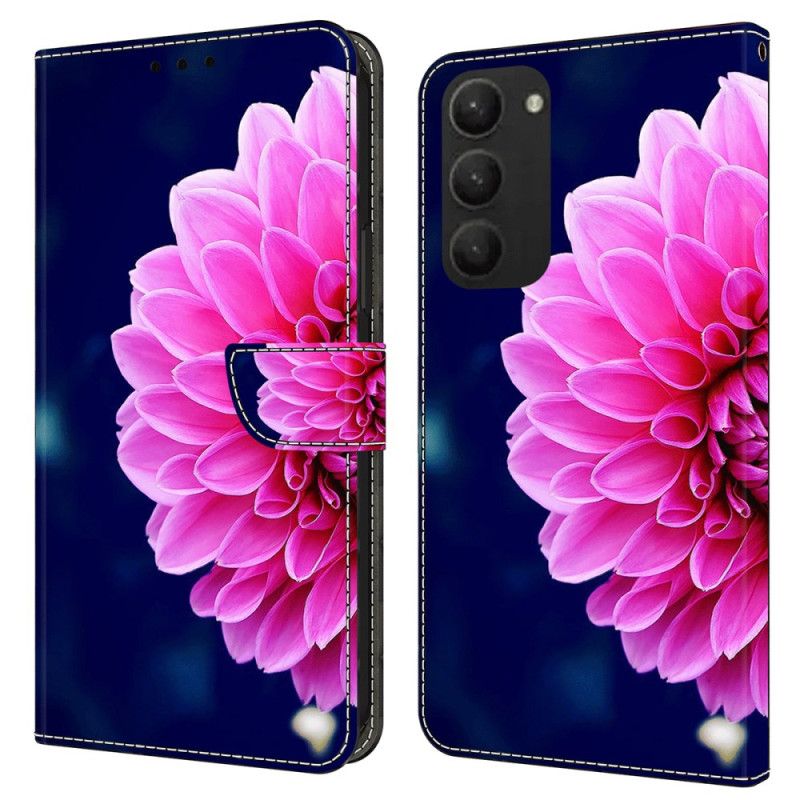 Leren Hoesje Samsung Galaxy S24 Plus 5g Roze Bloemen Op Blauwe Achtergrond Bescherming Hoesje