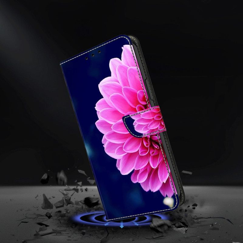 Leren Hoesje Samsung Galaxy S24 Plus 5g Roze Bloemen Op Blauwe Achtergrond Bescherming Hoesje