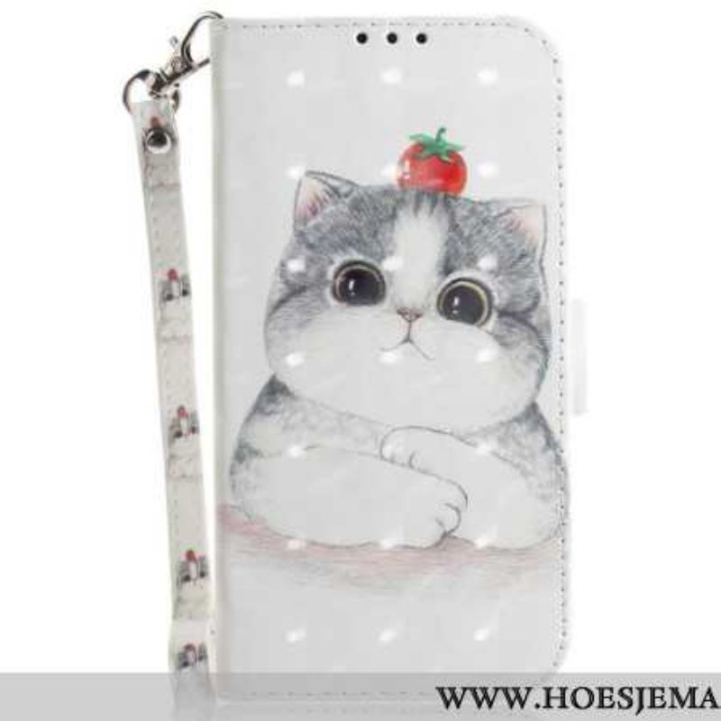 Leren Hoesje Samsung Galaxy S24 Plus 5g Schattige Kat Met Riem Bescherming Hoesje