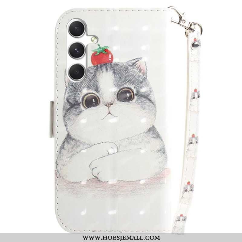 Leren Hoesje Samsung Galaxy S24 Plus 5g Schattige Kat Met Riem Bescherming Hoesje