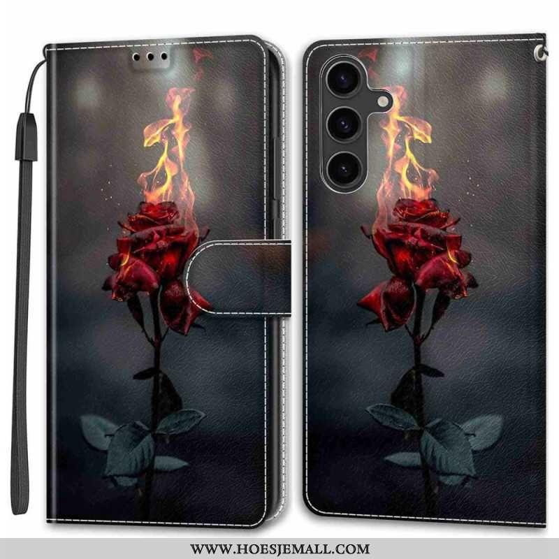 Leren Hoesje Samsung Galaxy S24 Plus 5g Vuurroze Met Riem Bescherming Hoesje