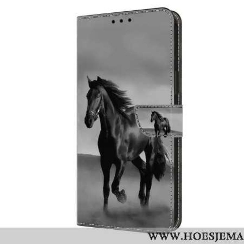 Leren Hoesje Samsung Galaxy S24 Plus 5g Zwart Paard Bescherming Hoesje