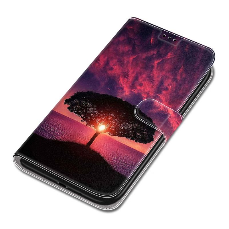 Leren Hoesje Samsung Galaxy S24 Plus 5g Zwarte Boom Bij Zonsondergang Met Riem Bescherming Hoesje