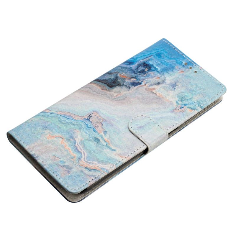 Leren Hoesje Voor Samsung Galaxy S24 Plus 5g Blauw Marmer Met Riem