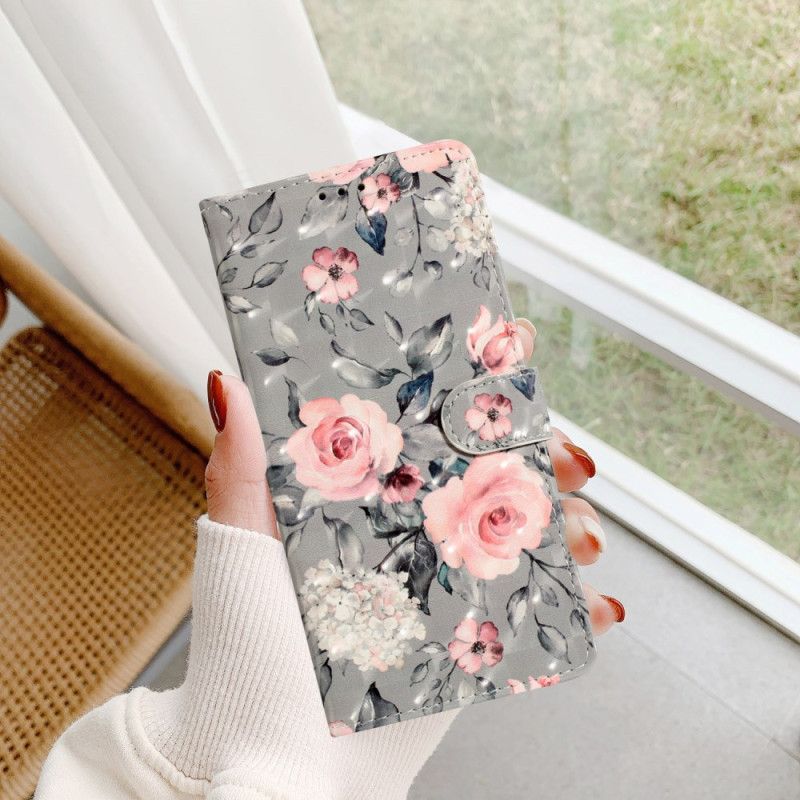 Leren Hoesje Voor Samsung Galaxy S24 Plus 5g Bloemen Met Riempje