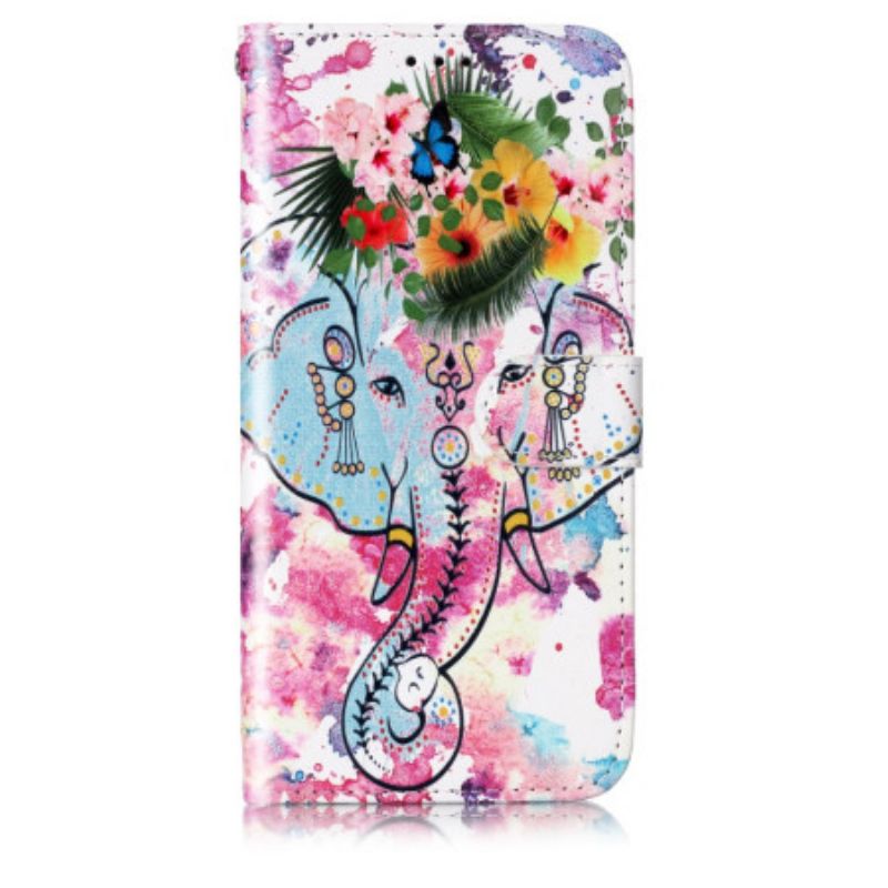 Leren Hoesje Voor Samsung Galaxy S24 Plus 5g Bloemenolifant Met Riem