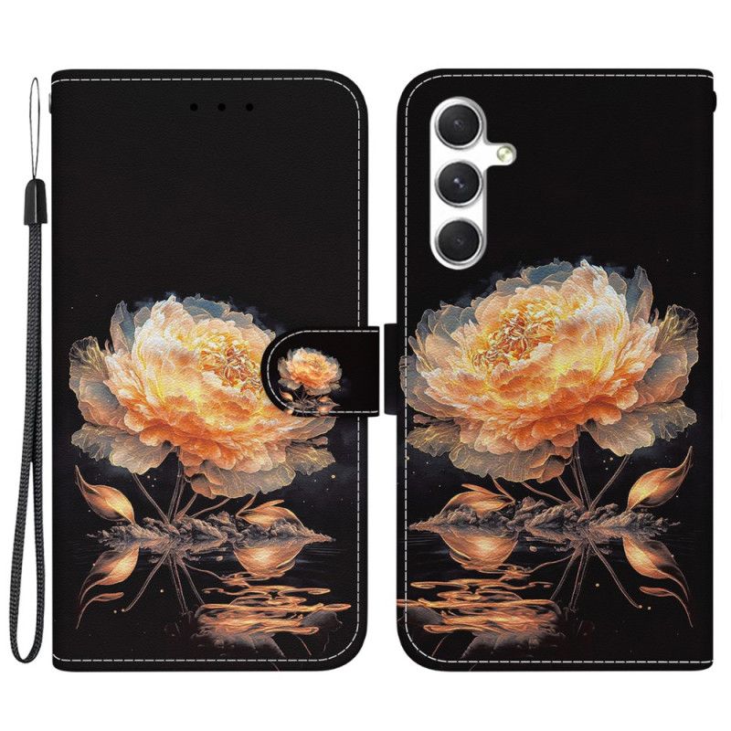 Leren Hoesje Voor Samsung Galaxy S24 Plus 5g Gouden Pioen