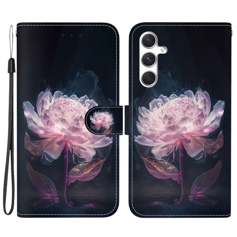 Leren Hoesje Voor Samsung Galaxy S24 Plus 5g Paarse Pioen Met Riempje