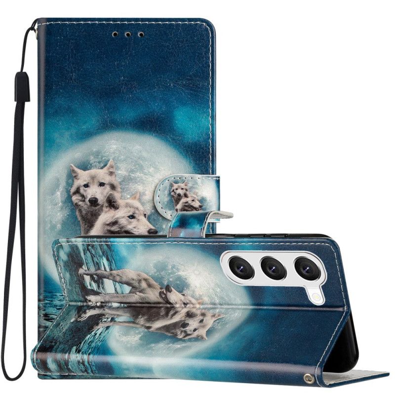 Leren Hoesje Voor Samsung Galaxy S24 Plus 5g Twee Wolven Met Riemen