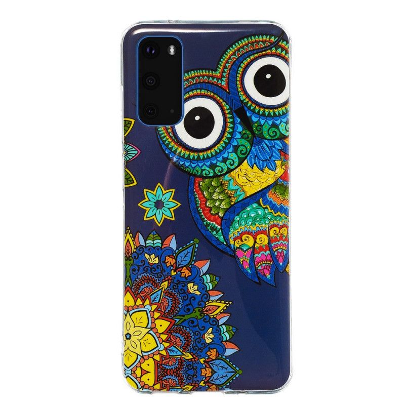 Cover Hoesje Samsung Galaxy S20 Telefoonhoesje Fluorescerende Mandala-Uil