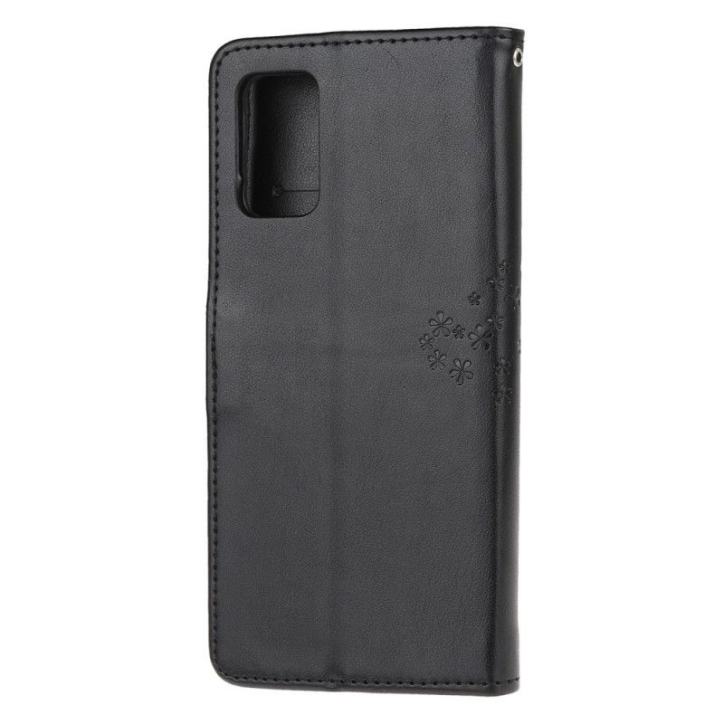 Flip Case Leren Samsung Galaxy S20 Grijs Zwart Boom En String Uilen