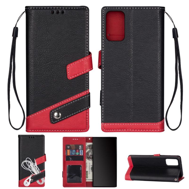 Flip Case Leren Samsung Galaxy S20 Grijs Zwart Tweekleurige Oortelefoonhouder