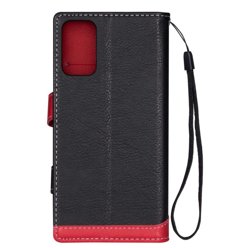 Flip Case Leren Samsung Galaxy S20 Grijs Zwart Tweekleurige Oortelefoonhouder