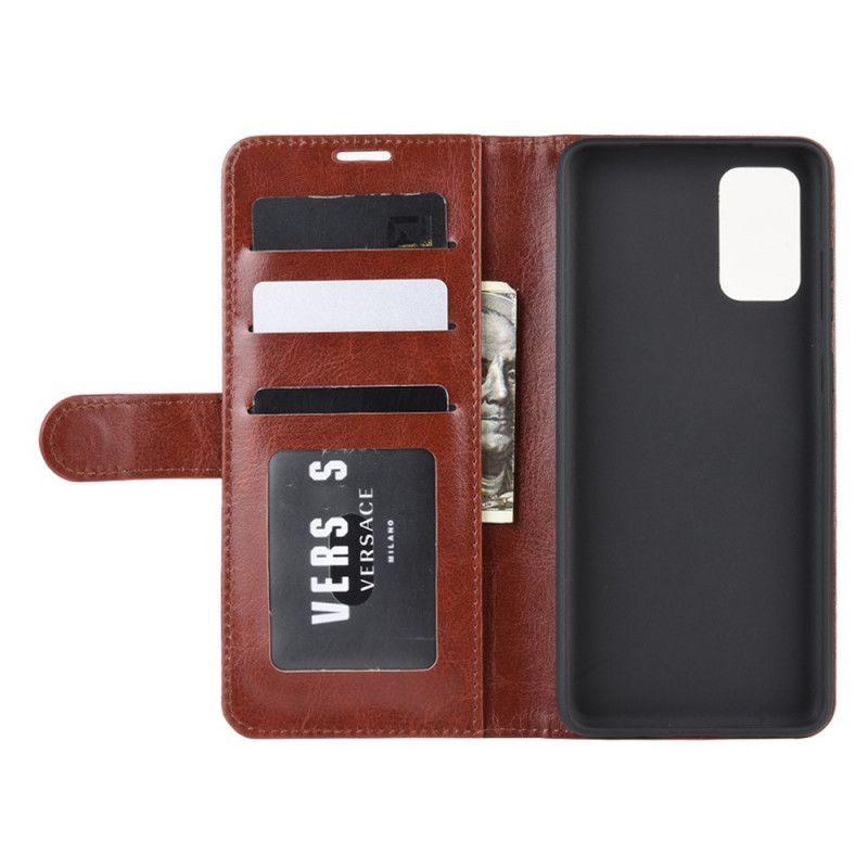 Flip Case Leren Samsung Galaxy S20 Wit Zwart Fijn Leereffect