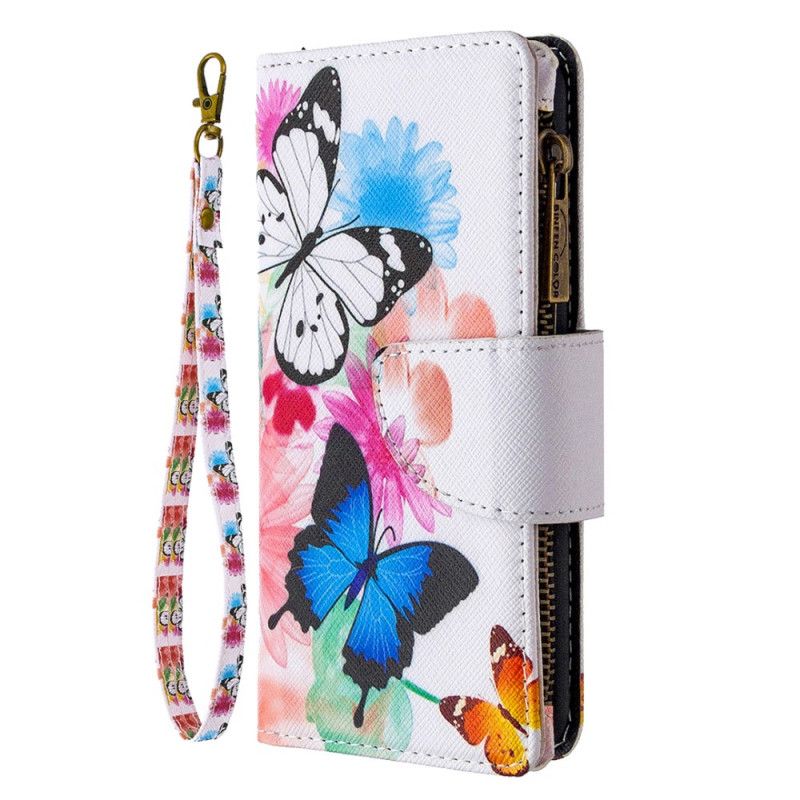 Flip Case Leren Samsung Galaxy S20 Wit Zwart Vlinderzak Met Ritssluiting