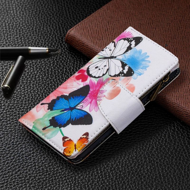 Flip Case Leren Samsung Galaxy S20 Wit Zwart Vlinderzak Met Ritssluiting