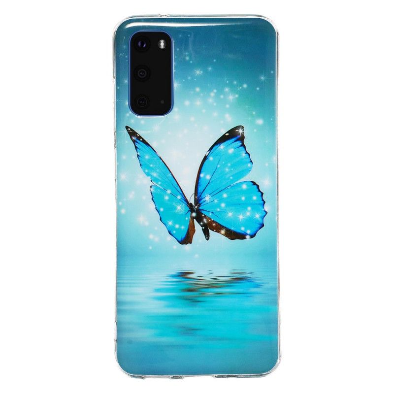 Hoesje voor Samsung Galaxy S20 Fluorescerende Blauwe Vlinder