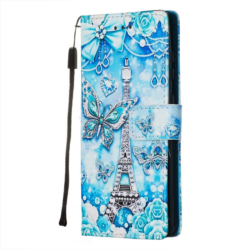 Leren Hoesje voor Samsung Galaxy S20 Eiffeltoren Vlinders Met Riem