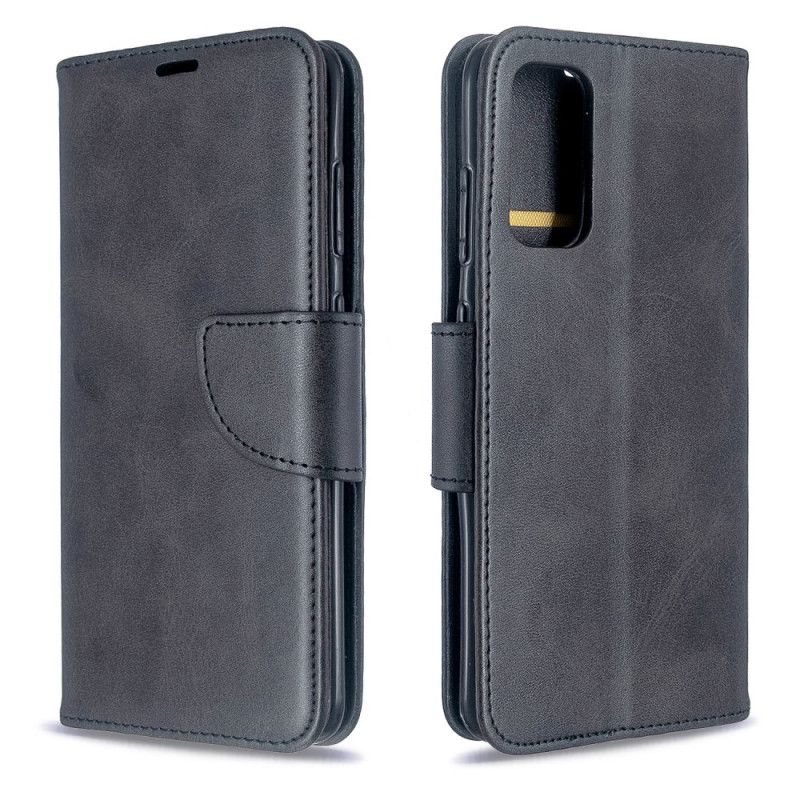 Leren Hoesje voor Samsung Galaxy S20 Grijs Zwart Gladde Schuine Klep