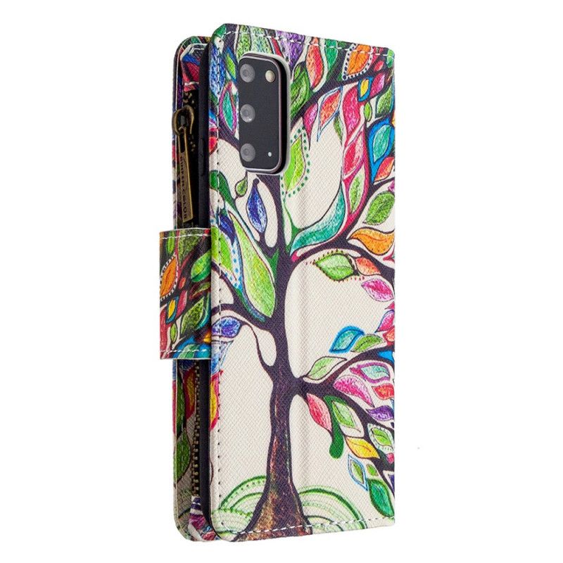 Leren Hoesje voor Samsung Galaxy S20 Lichtblauw Wit Boomzak Met Ritssluiting