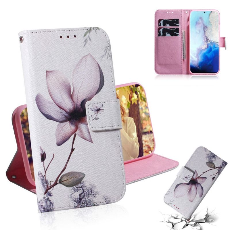 Leren Hoesje voor Samsung Galaxy S20 Oud Roze Bloem