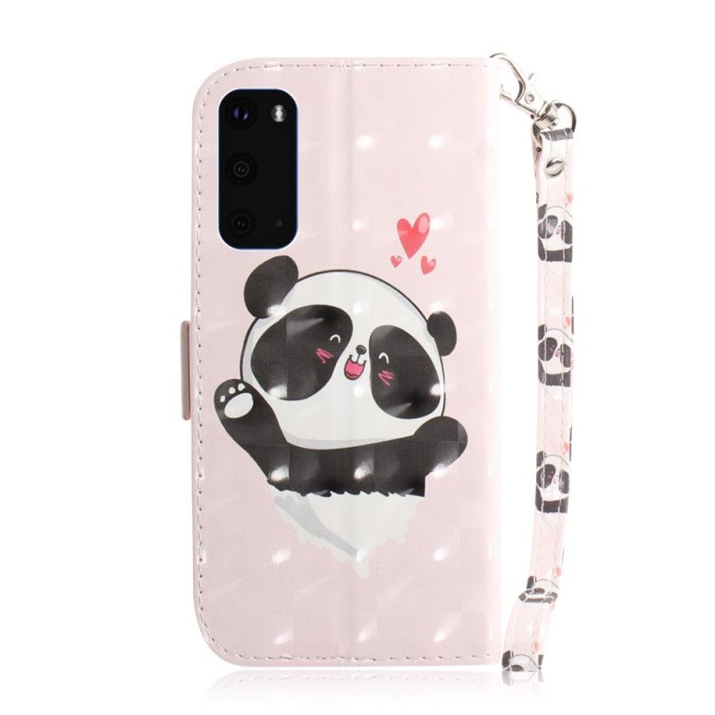 Leren Hoesje voor Samsung Galaxy S20 Panda Love Met String