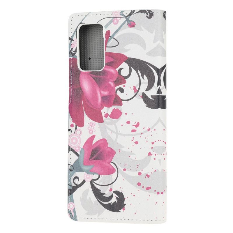 Leren Hoesje voor Samsung Galaxy S20 Roze Magenta Tropische Bloemen