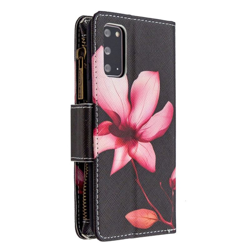 Leren Hoesje voor Samsung Galaxy S20 Wit Zwart Bloemenzak Met Ritssluiting