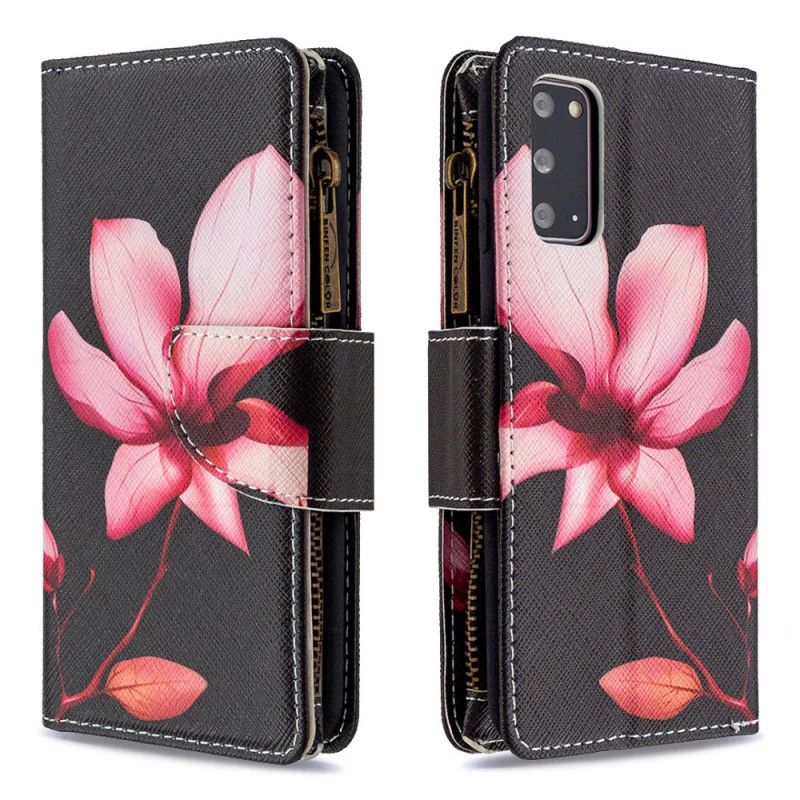 Leren Hoesje voor Samsung Galaxy S20 Wit Zwart Bloemenzak Met Ritssluiting