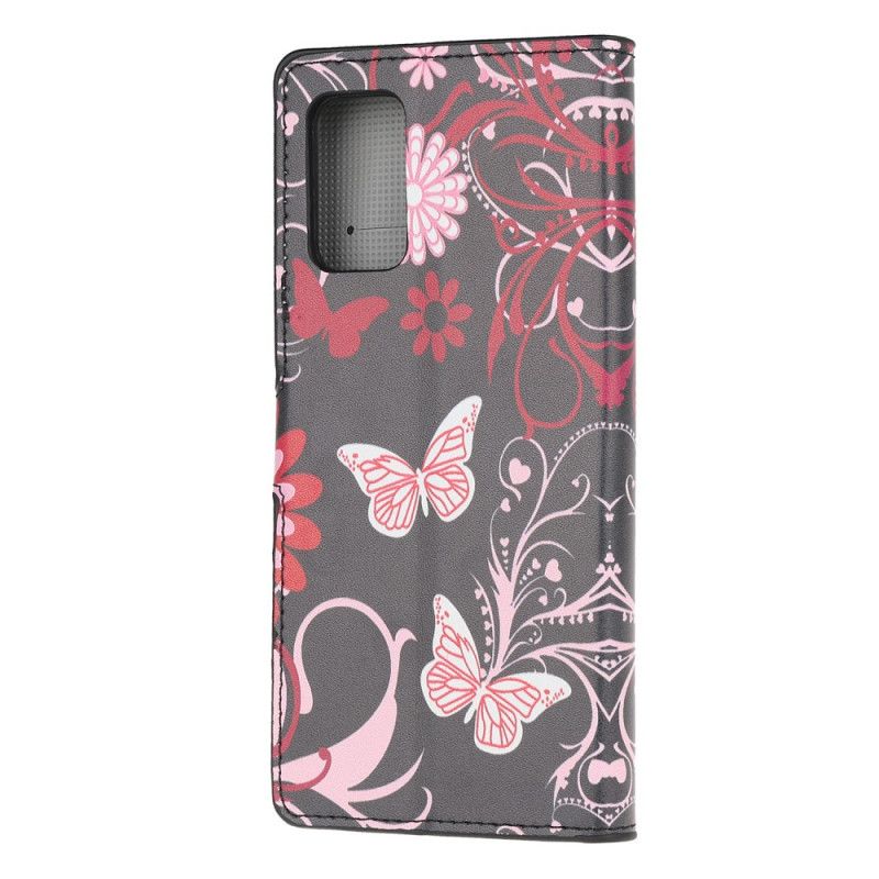 Leren Hoesje voor Samsung Galaxy S20 Zwart Vlinders En Bloemen
