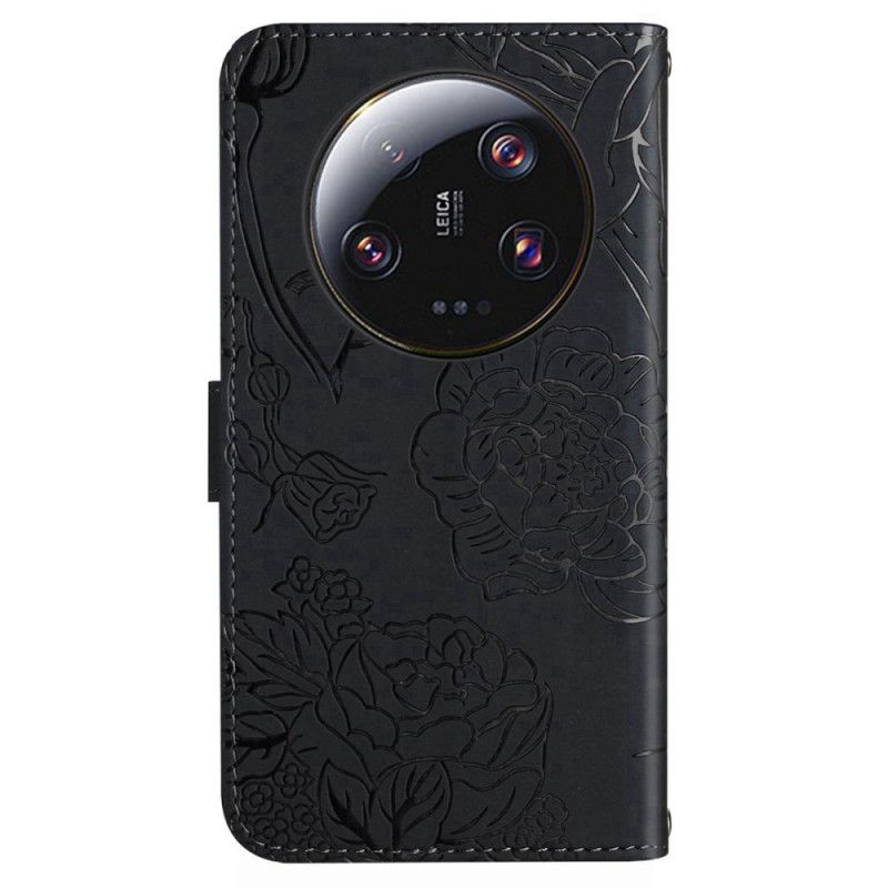 Folio-hoesje Xiaomi 14 Ultra Telefoonhoesje Vlinderpatroon Met Riempje