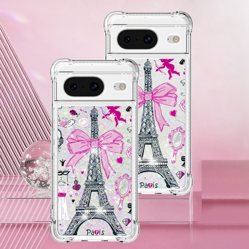 Cover Hoesje Google Pixel 8 Telefoonhoesje Eiffeltoren Glitter